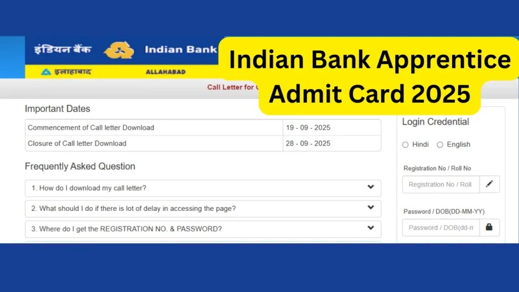 Indian Bank Apprentice Admit Card 2025