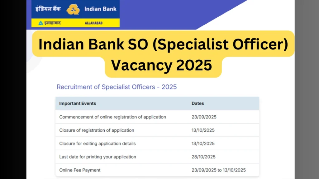 Indian Bank SO (Specialist Officer) Vacancy 2025