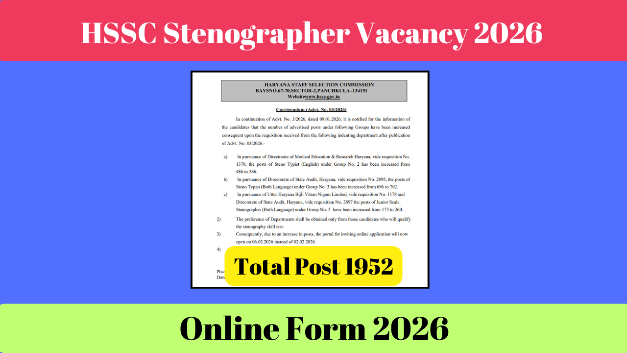 HSSC Stenographer Vacancy 2026