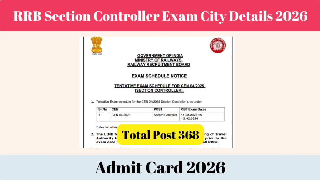 RRB Section Controller Exam City Details 2026