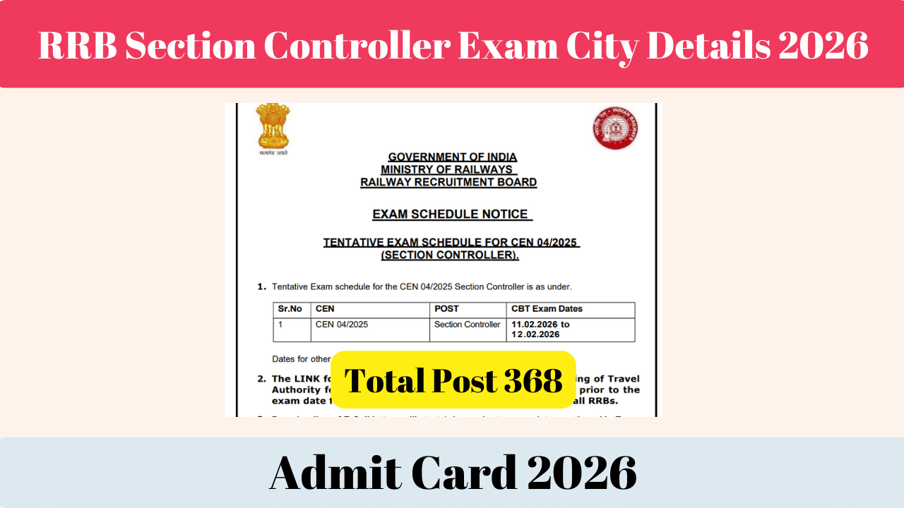 RRB Section Controller Exam City Details 2026