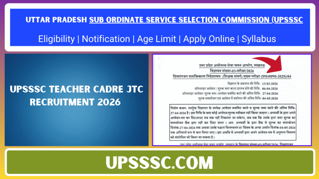 UPSSSC Teacher Cadre JTC Recruitment 2026
